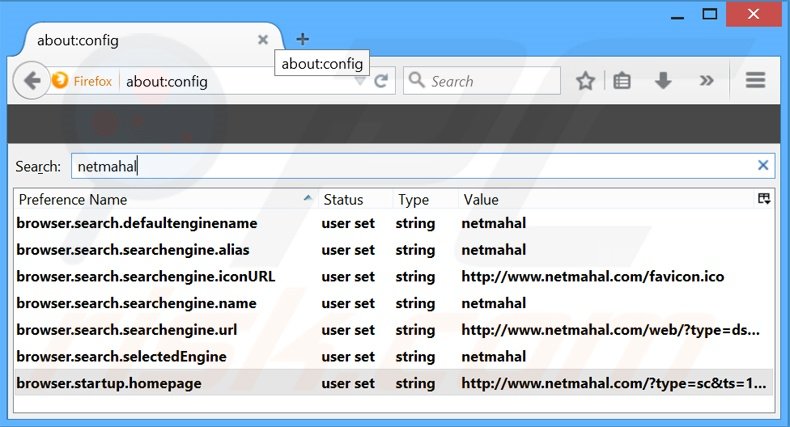 Remover a página inicial netmahal.com e motor de busca padrão do Mozilla Firefox