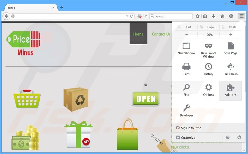 Removendo os anúncios PriceMinus do Mozilla Firefox passo 1