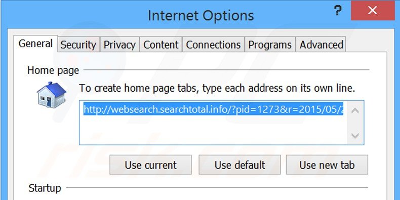 Removendo o redirecionamento websearch.searchtotal.info da página inicial do Internet Explorer