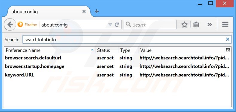 Removendo websearch.searchtotal.info do motor de busca padrão do Mozilla Firefox