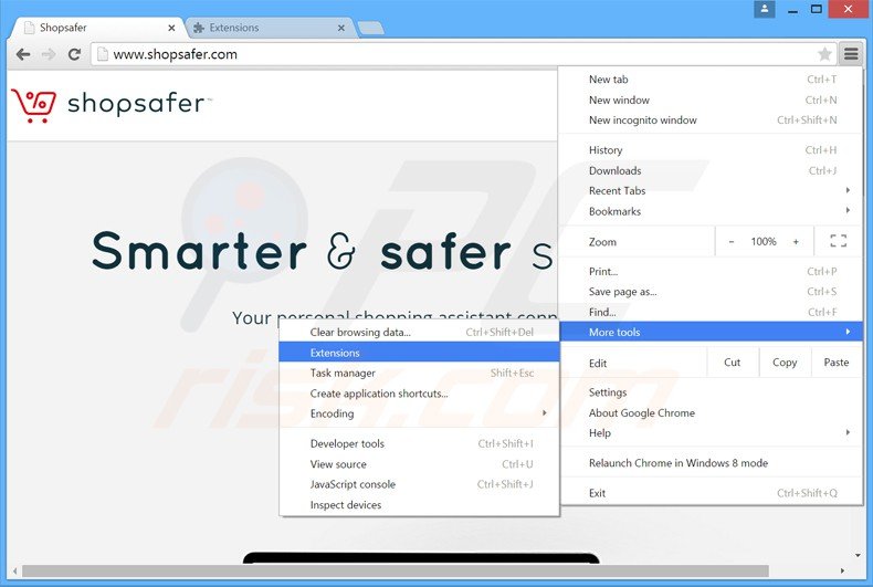 Removendo os anúncios Shopsafer do Google Chrome passo 1