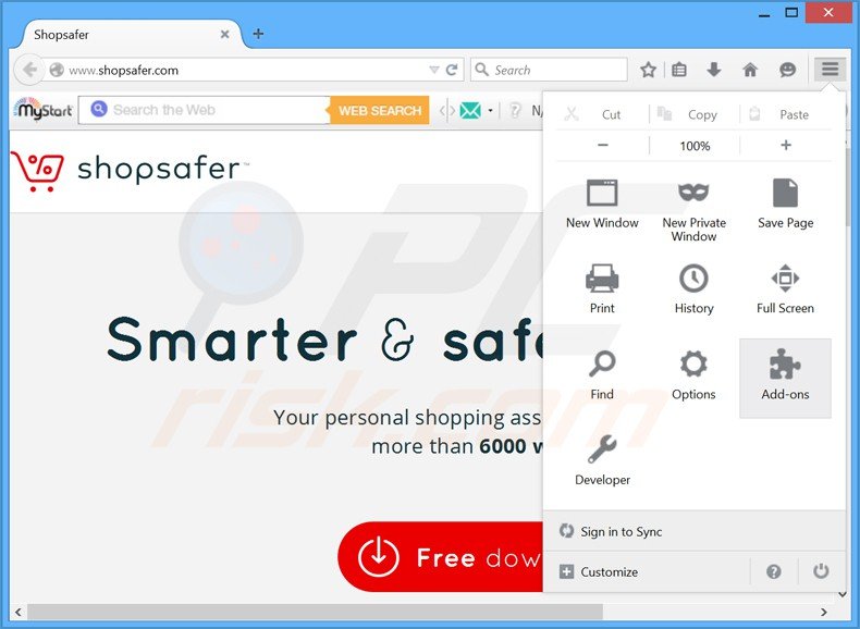Removendo os anúncios Shopsafer do Mozilla Firefox passo 1