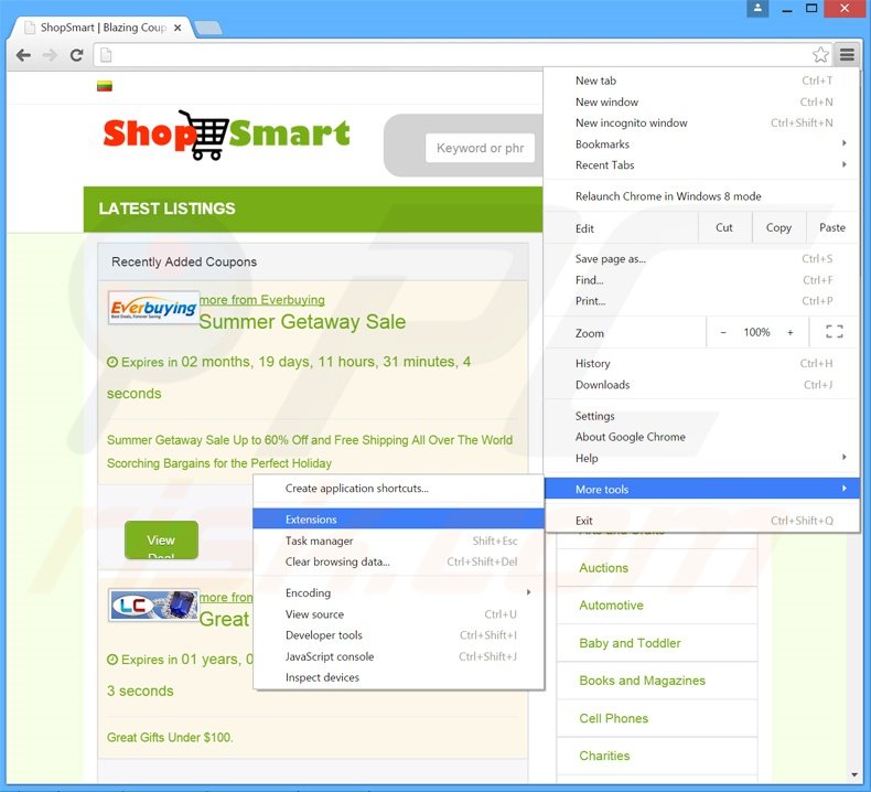 Removendo os anúncios ShopSmart do Google Chrome passo 1