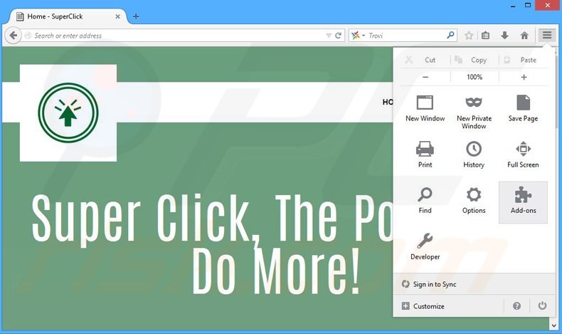 Removendo os anúncios SuperClick do Mozilla Firefox passo 1