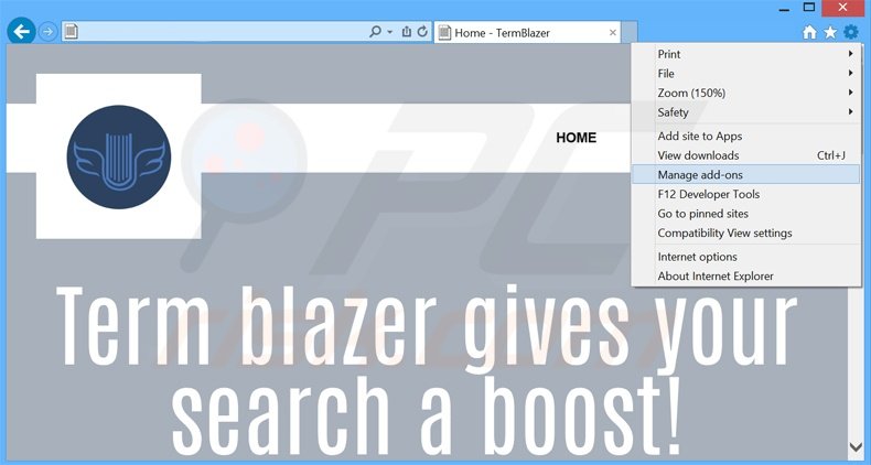 Removendo os anúncios TermBlazer do Internet Explorer passo 1