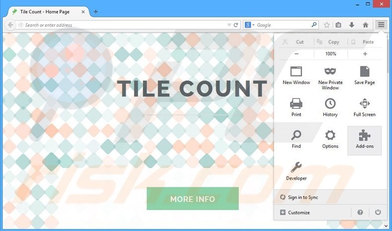 Removendo os anúncios Tile Count do Mozilla Firefox passo 1
