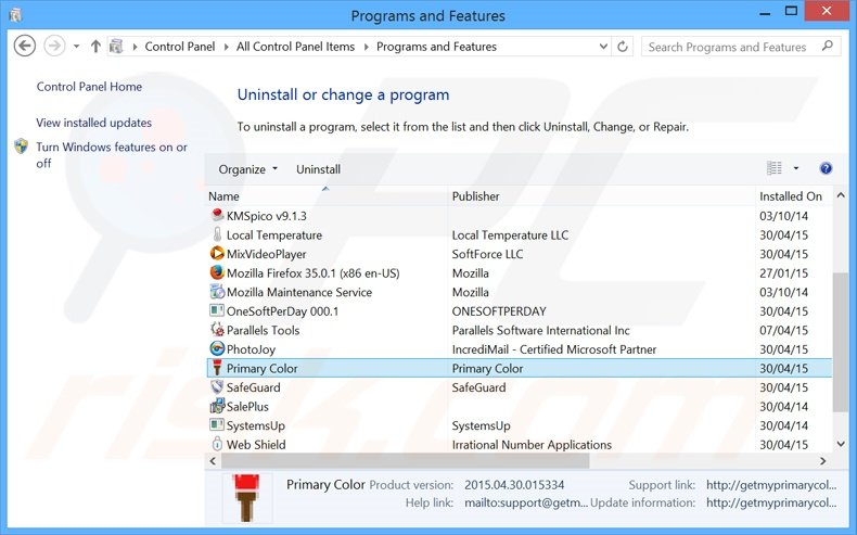 desinstalar o adware Tile Count via Painel de Controlo