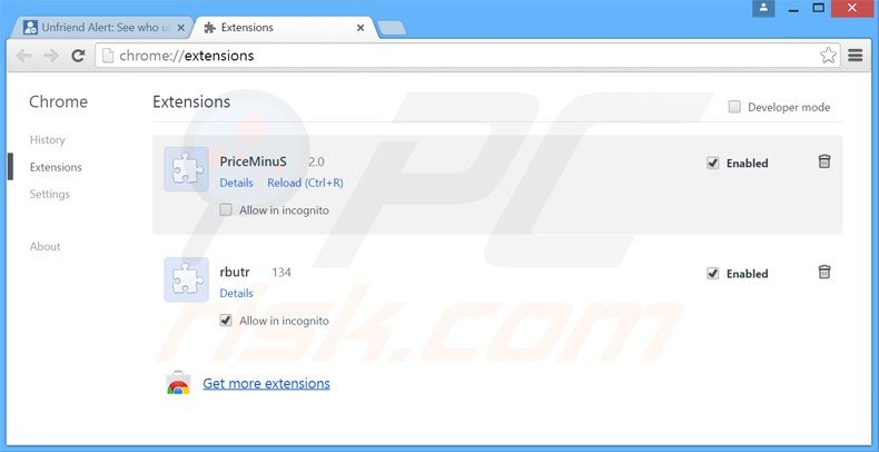 Removendo os anúncios Unfriend Alert do Google Chrome passo 2
