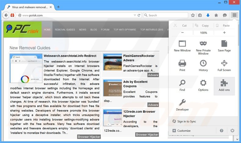 Removendo os anúncios Windesk Winsearch do Mozilla Firefox passo 1