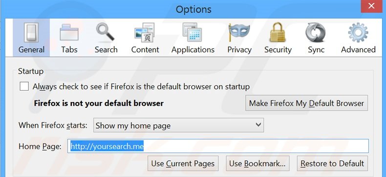 Removendo yousearch.me da página inicial do Mozilla Firefox