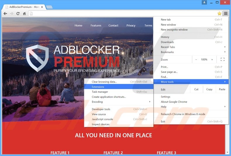 Removendo os anúncios AdBlockerPremium de Google Chrome passo 1