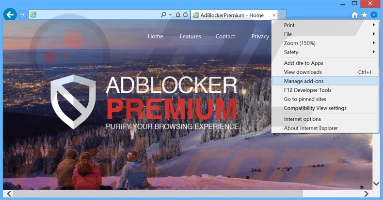 Removendo os anúncios AdBlockerPremium do Internet Explorer passo 1