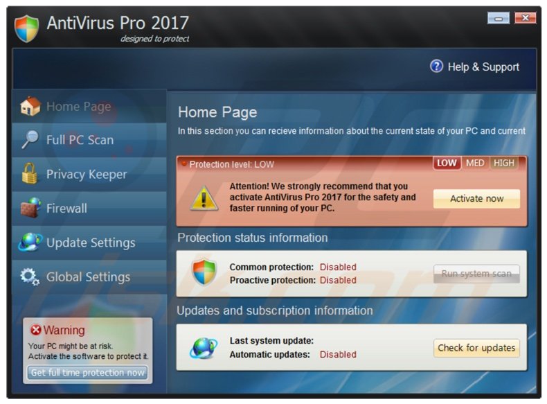 programa antivirus falso AntiVirus Pro 2017