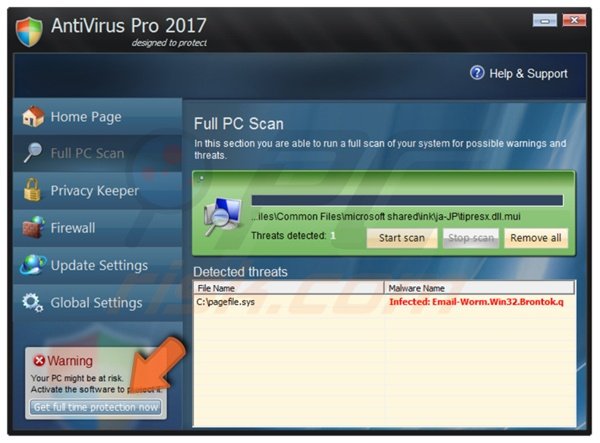 Passo do processo de registo AntiVirus Pro 2017 