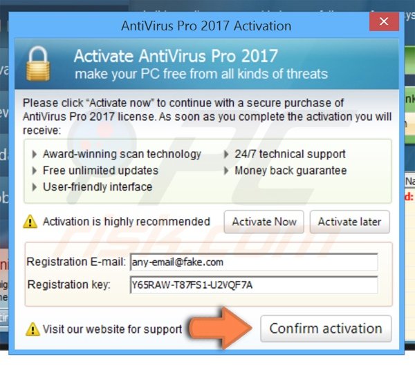 Passo do processo de registo AntiVirus Pro 2017 2