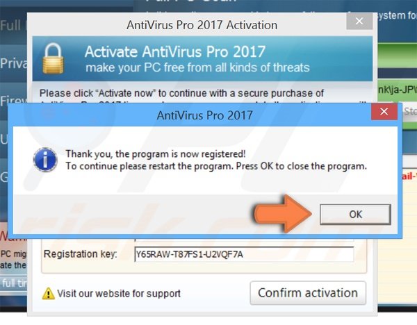 Passo do processo de registo AntiVirus Pro 2017 3