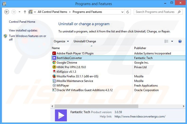 desinstalar o adware BestVideoConverter via Painel de Controlo