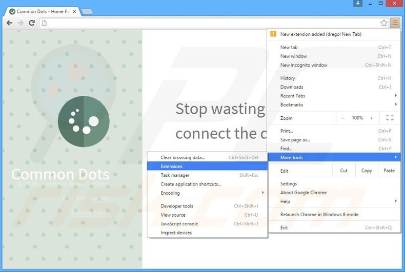 Removendo os anúncios Common Dots do Google Chrome passo 1