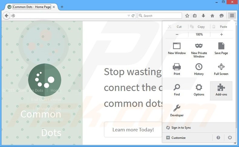 Removendo os anúncios Common Dots do Mozilla Firefox passo 1