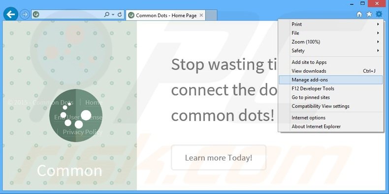 Removendo os anúncios Common Dots do Internet Explorer passo 1