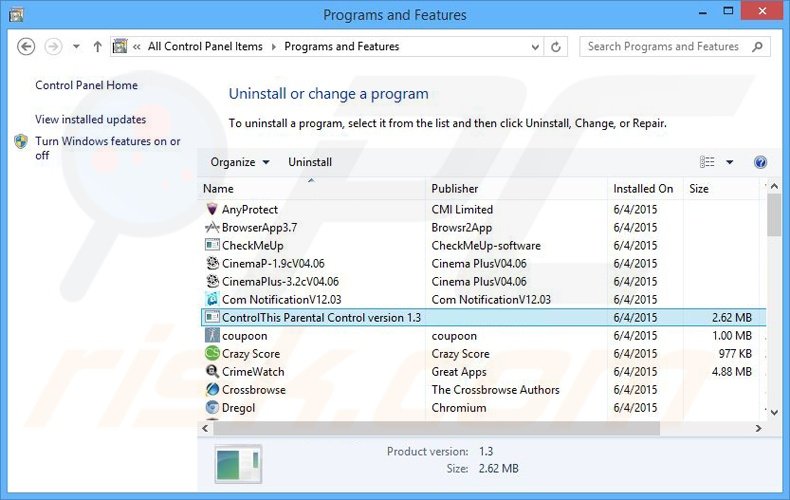 desinstalar o adware ControlThis via Painel de Controlo