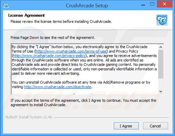 Instalação do adware CrushArcade