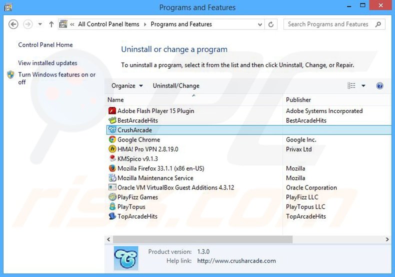 Desinstalar o adware CrushArcade através do Painel de Controlo