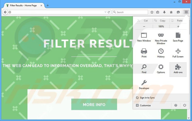 Removendo os anúncios Filter Results do Mozilla Firefox passo 1