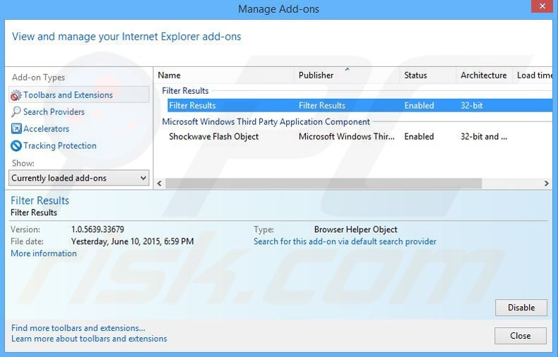 Removendo os anúncios Filter Results do Internet Explorer passo 2