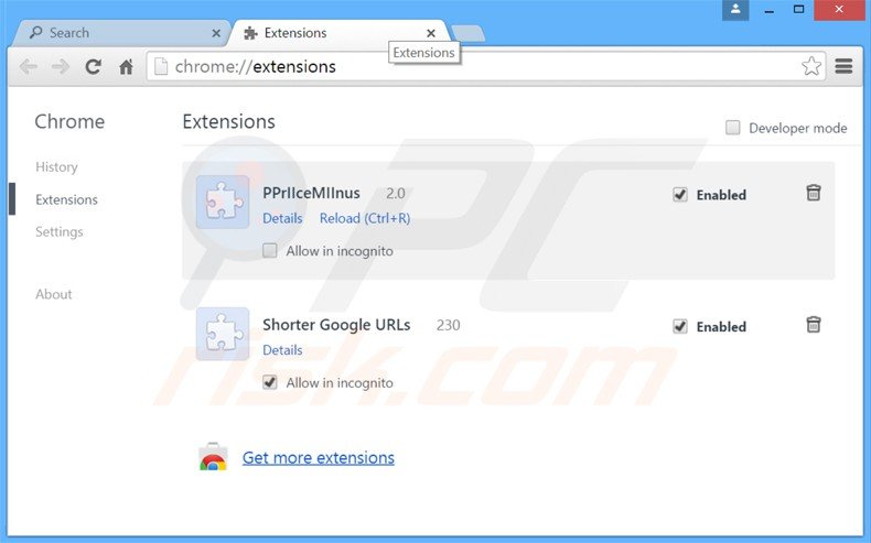 Removendo go.next-search.net das extensões do Google Chrome