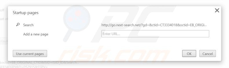 Remova go.next-search.net da página inicial do Google Chrome.