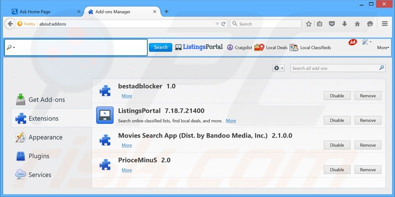 Removendo as extensões relacionadas a home.tb.ask.com do Mozilla Firefox