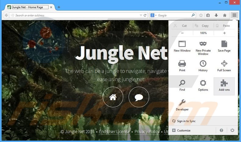 Removendo os anúncios Jungle Net do Mozilla Firefox passo 1