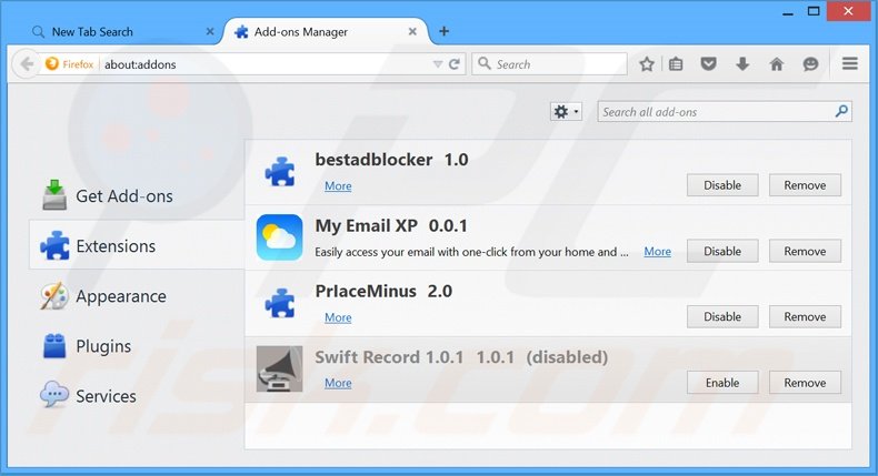 Removendo as extensões relacionadas a search.myemailxp.com do Mozilla Firefox