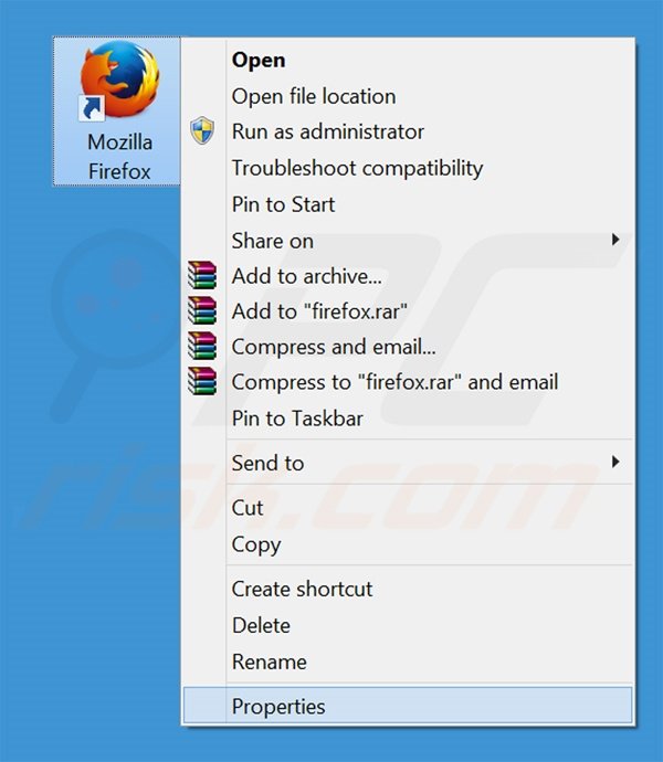 Removendo mysearch123.com do atalho do Mozilla Firefox passo 1