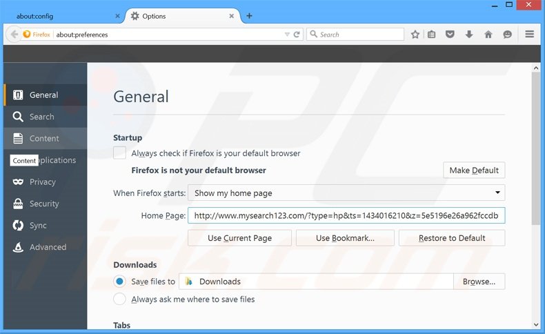 Removendo mysearch123.com da página inicial do Mozilla Firefox