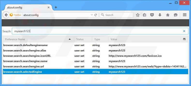 Removendo a página inicial mysearch123.com e motor de busca padrão do Mozilla Firefox