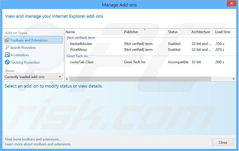 Removendo as extensões relacionadas a mysearch123.com do Internet Explorer