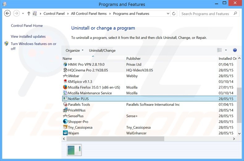 desinstalar o adware Notifier PLUS via Painel de Controlo