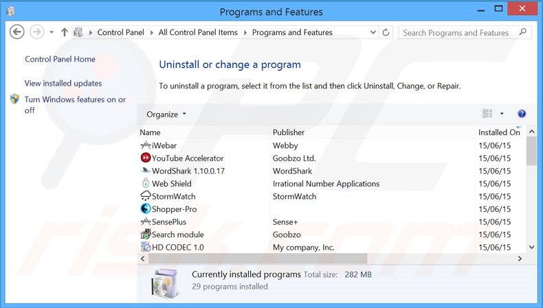 desinstalar o adware Quick Surf via Painel de Controlo