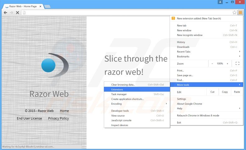 Removendo os anúncios razor web do Google Chrome passo 1