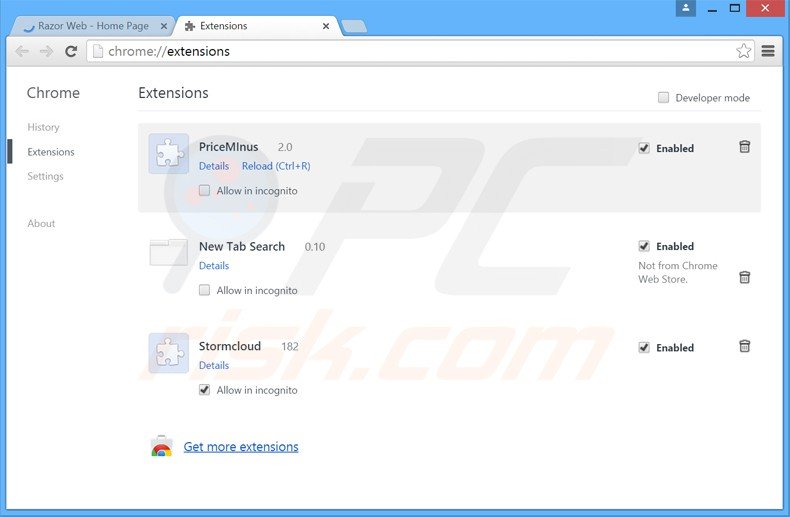 Removendo os anúncios razor web do Google Chrome passo 2