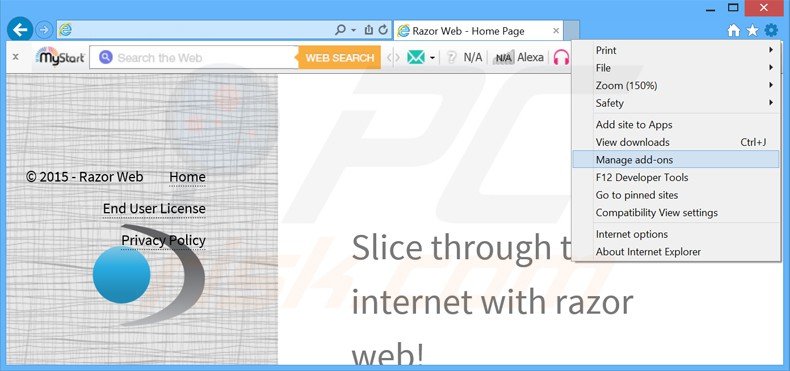 Removendo os anúncios Razor Web do Internet Explorer passo 1