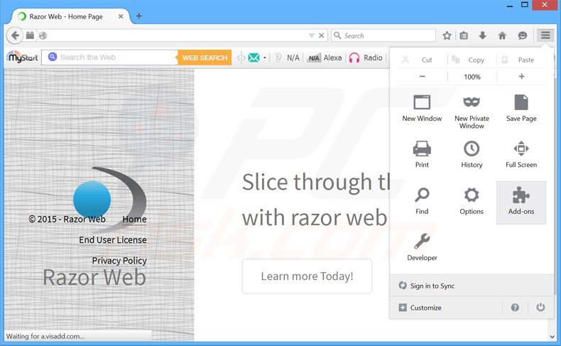 Removendo os anúncios razor web do Mozilla Firefox passo 1