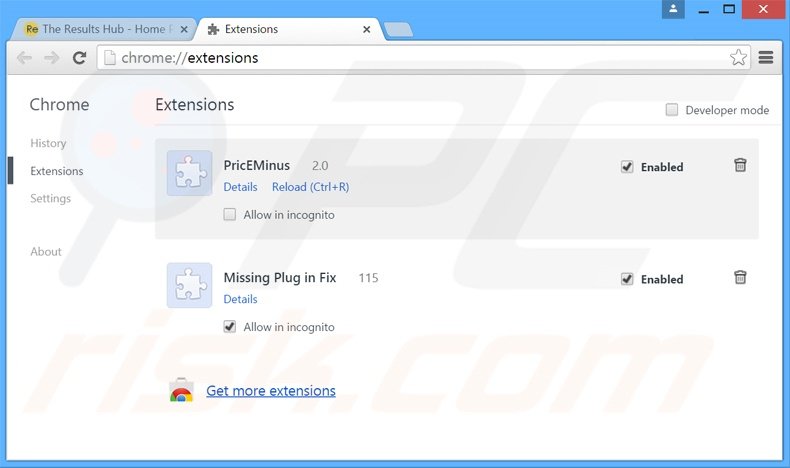 Removendo os anúncios The Results Hub do Google Chrome passo 2