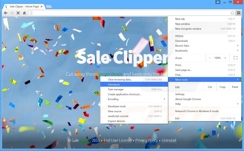 Removendo os anúncios Sale Clipper do Google Chrome passo 1