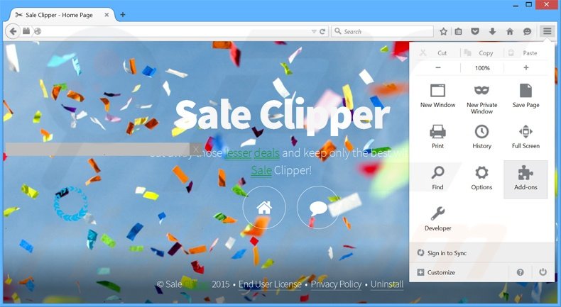 Removendo os anúncios Sale Clipper do Mozilla Firefox passo 1