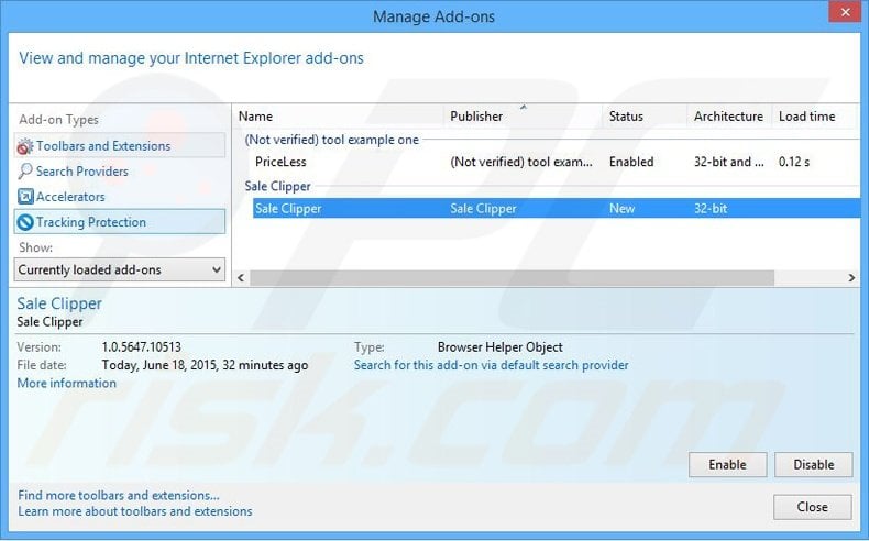 Removendo os anúncios Sale Clipper do Internet Explorer passo 2