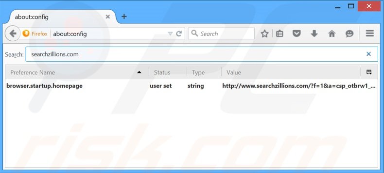 Removendo a página inicial searchzillions.com e motor de busca padrão do Mozilla Firefox