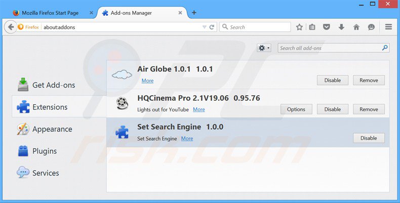 Removendo as extensões relacionadas a SerfSearch.com do Mozilla Firefox